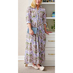 India Julia Amory JA Shirt Dress Maxi Button Mughal Jardin Floral Block Print L